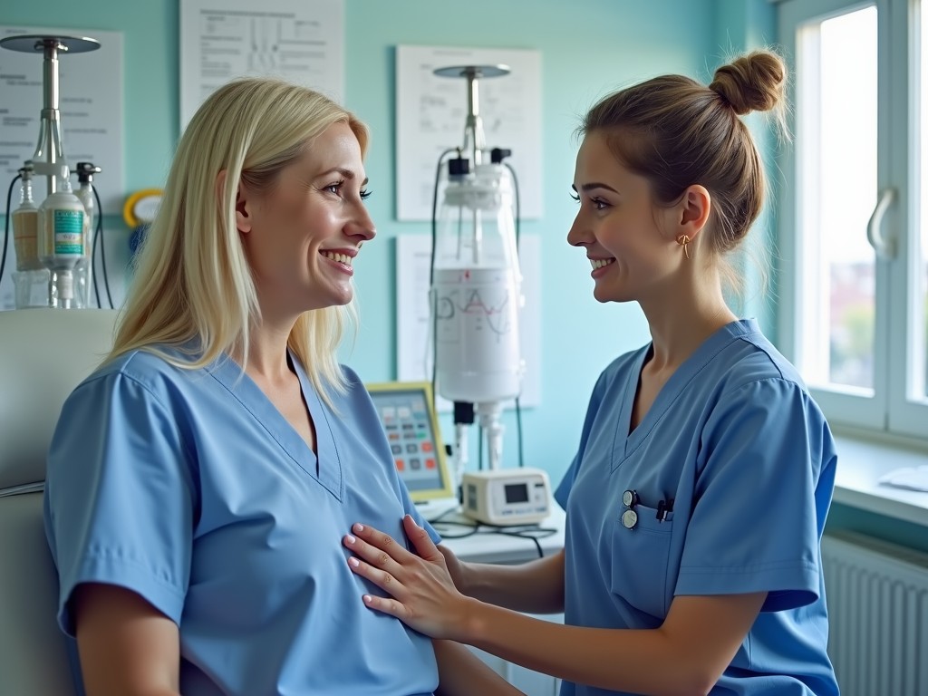 A nurse monitoring a patient during an IVF treatment session.