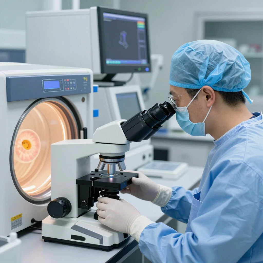 Lab technician handling embryos in advanced IVF laboratory