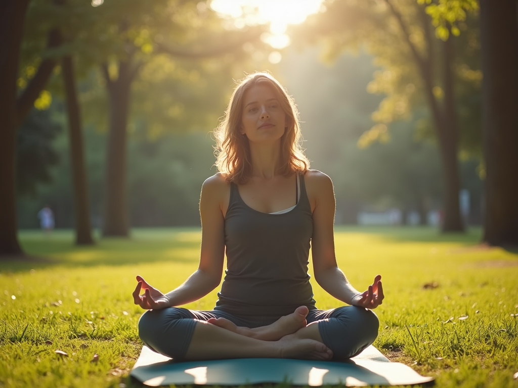 Person meditating outdoors in a park