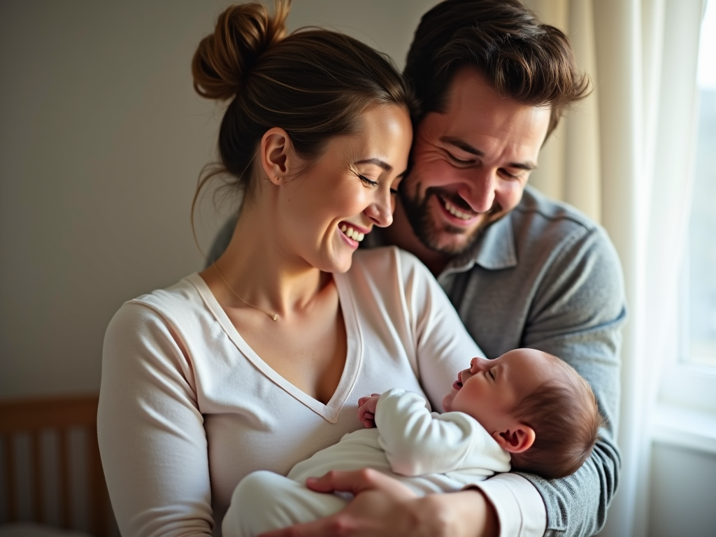 A couple celebrating their baby after fertility treatment.