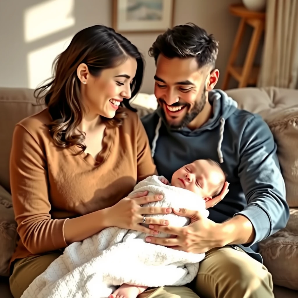 Happy family holding their newborn after successful fertility treatment