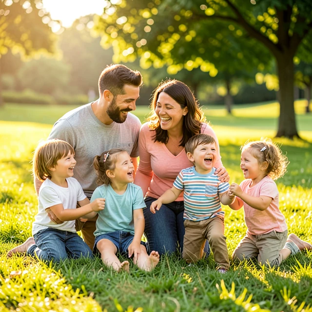 Happy cancer survivor family with children