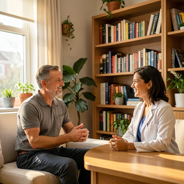 Man seeking professional help for infertility-related emotional challenges