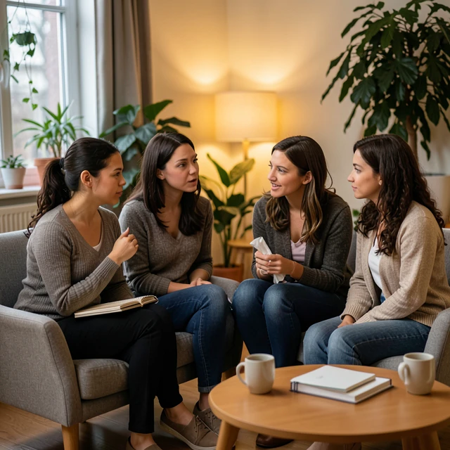 Women in an infertility support group sharing stories and finding comfort in shared experiences