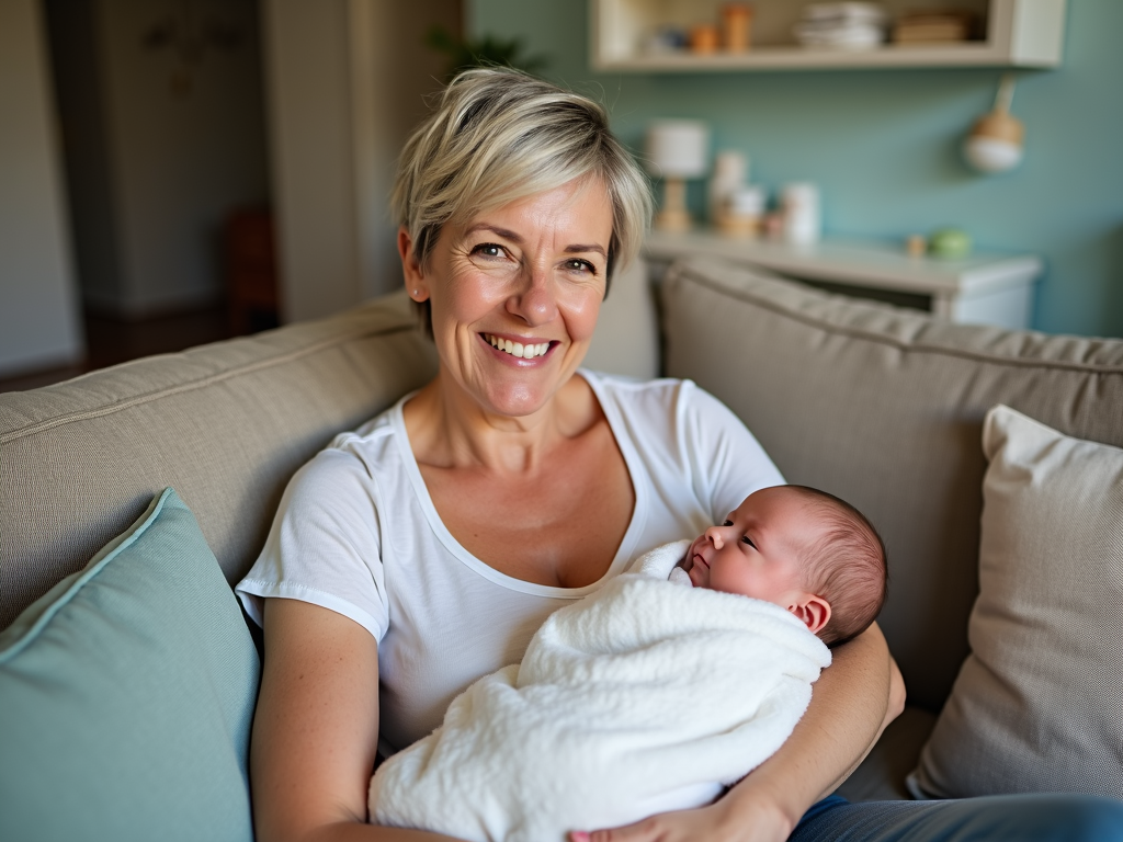 Cancer survivor Sarah with her baby