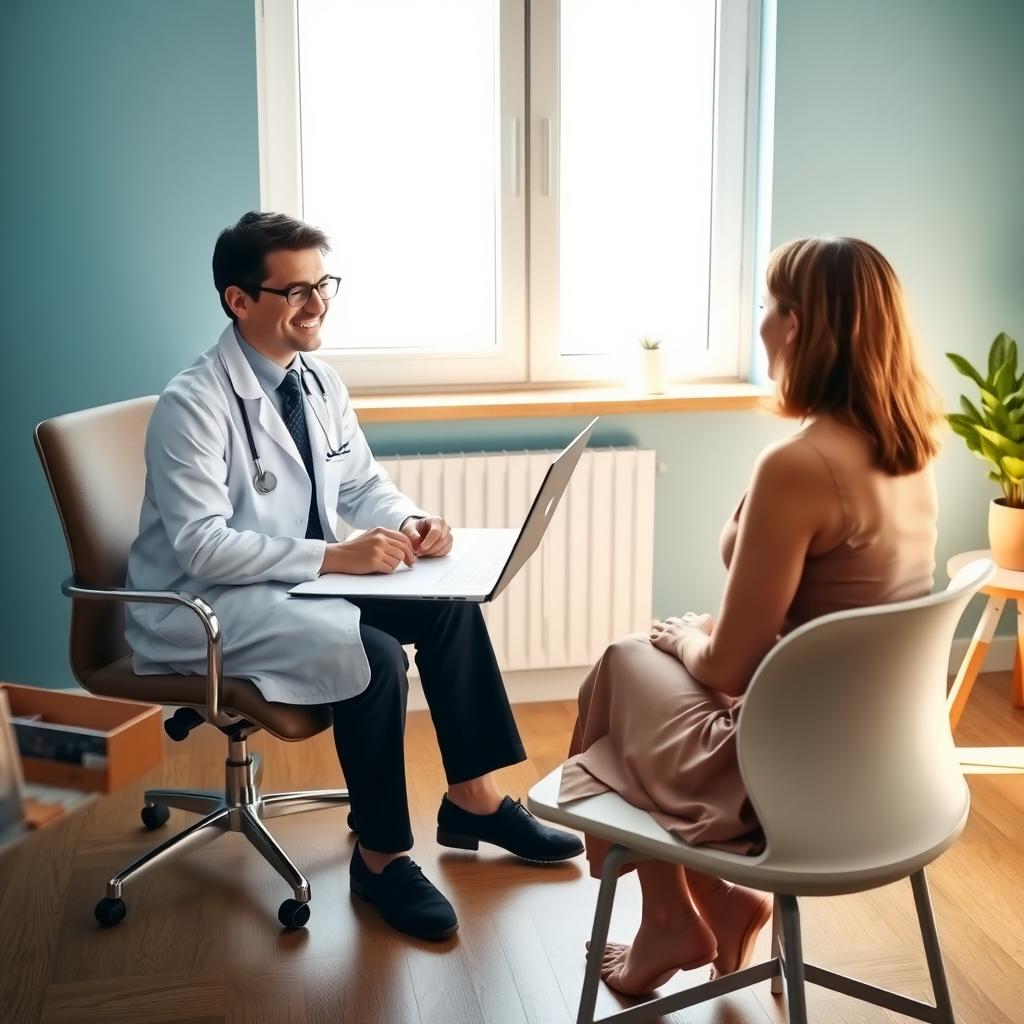 Doctor and patient discussing fertility preservation in a clinic consultation room