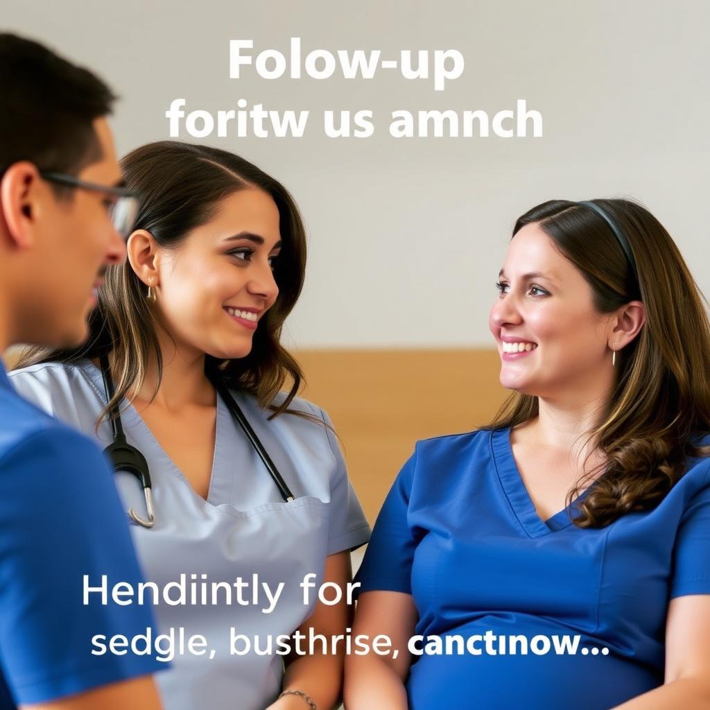 Image of a patient receiving follow-up care at a fertility clinic, talking to a nurse about their journey.