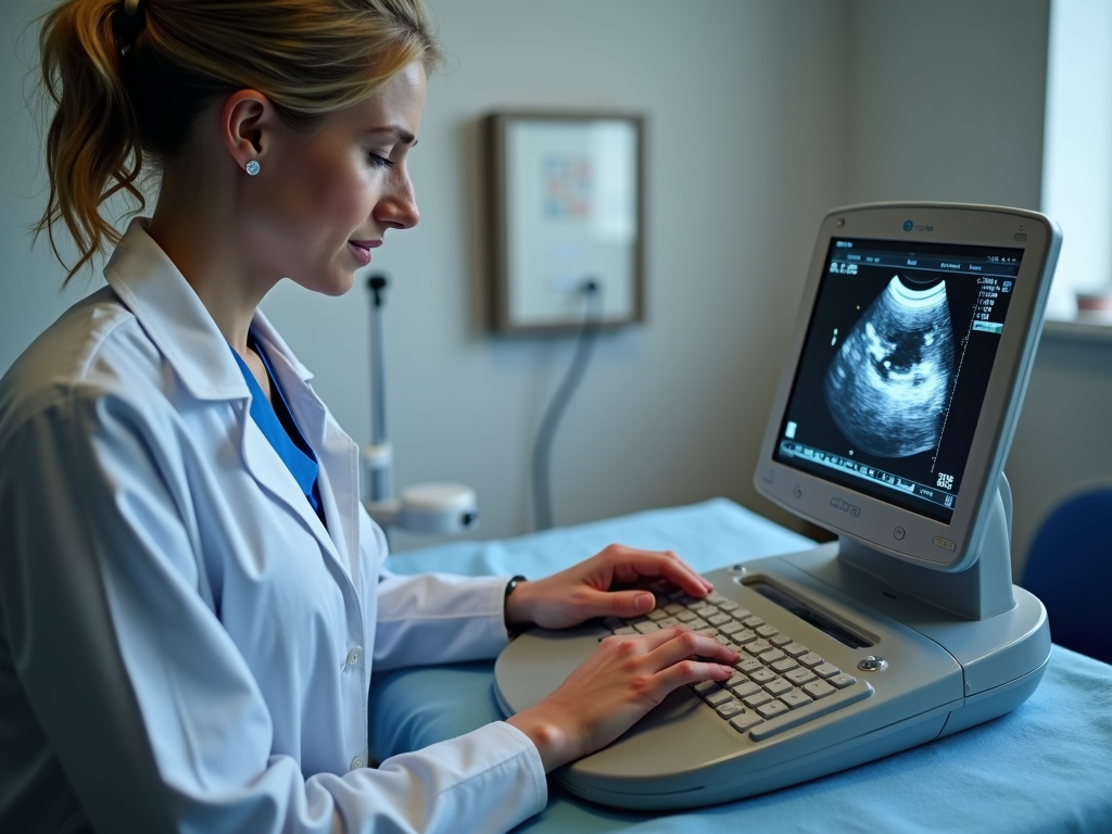 Doctor performing ultrasound-guided egg retrieval.