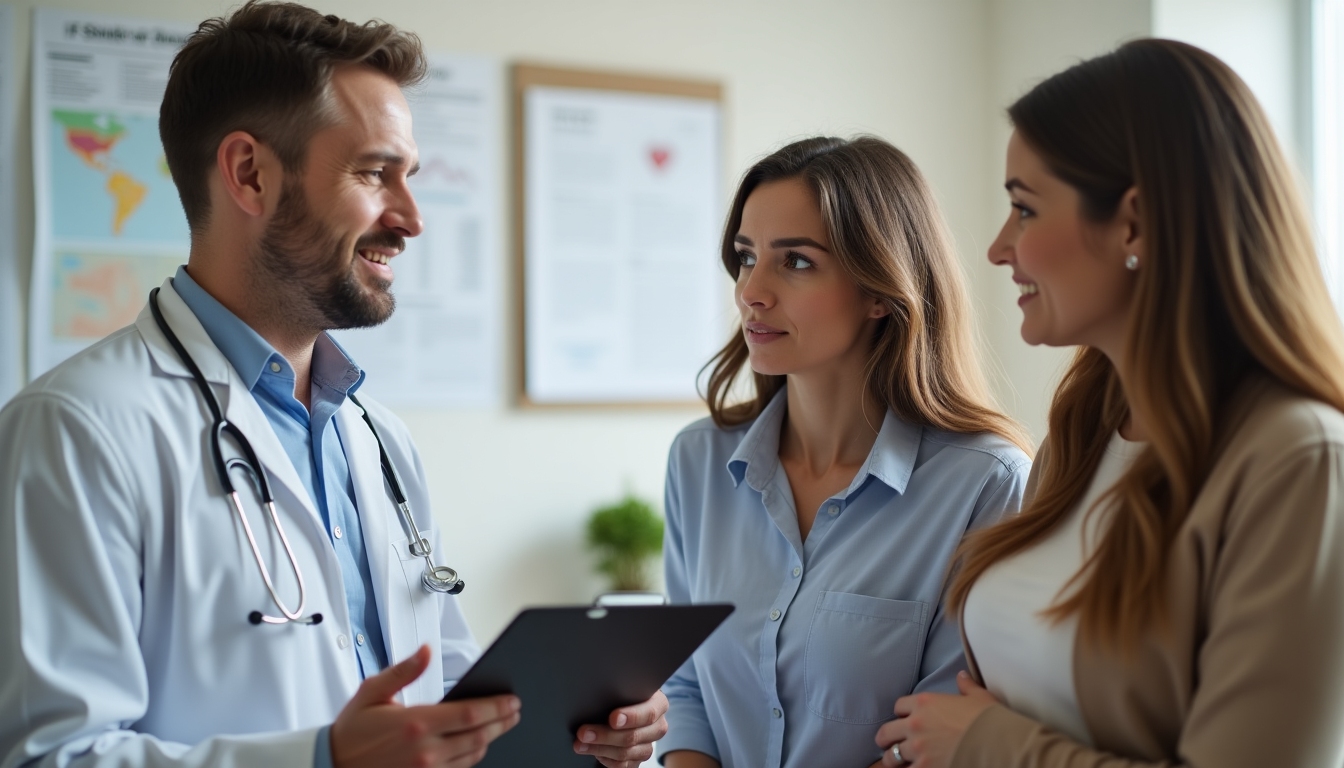 A doctor discussing infertility treatment options with a couple.