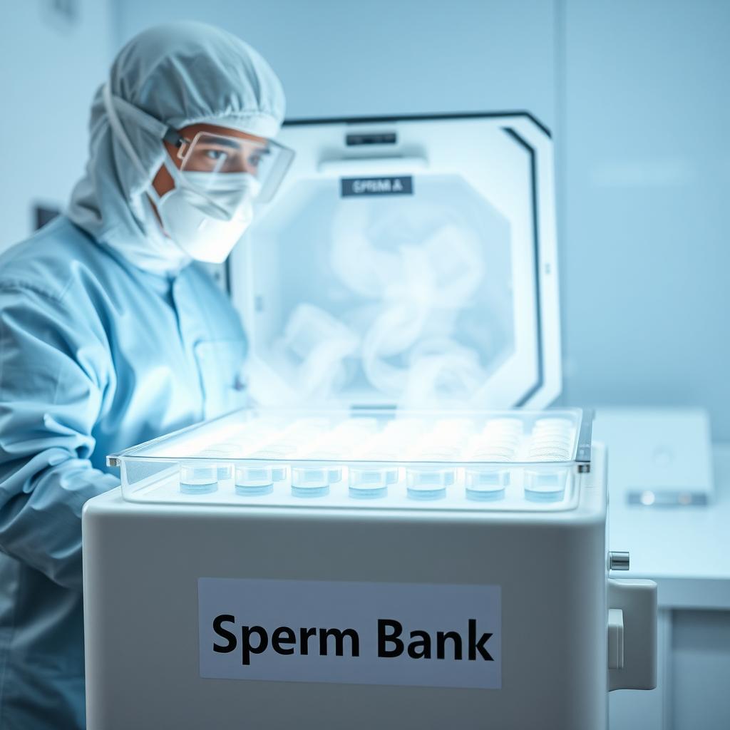 Laboratory technician managing sperm cryopreservation tank