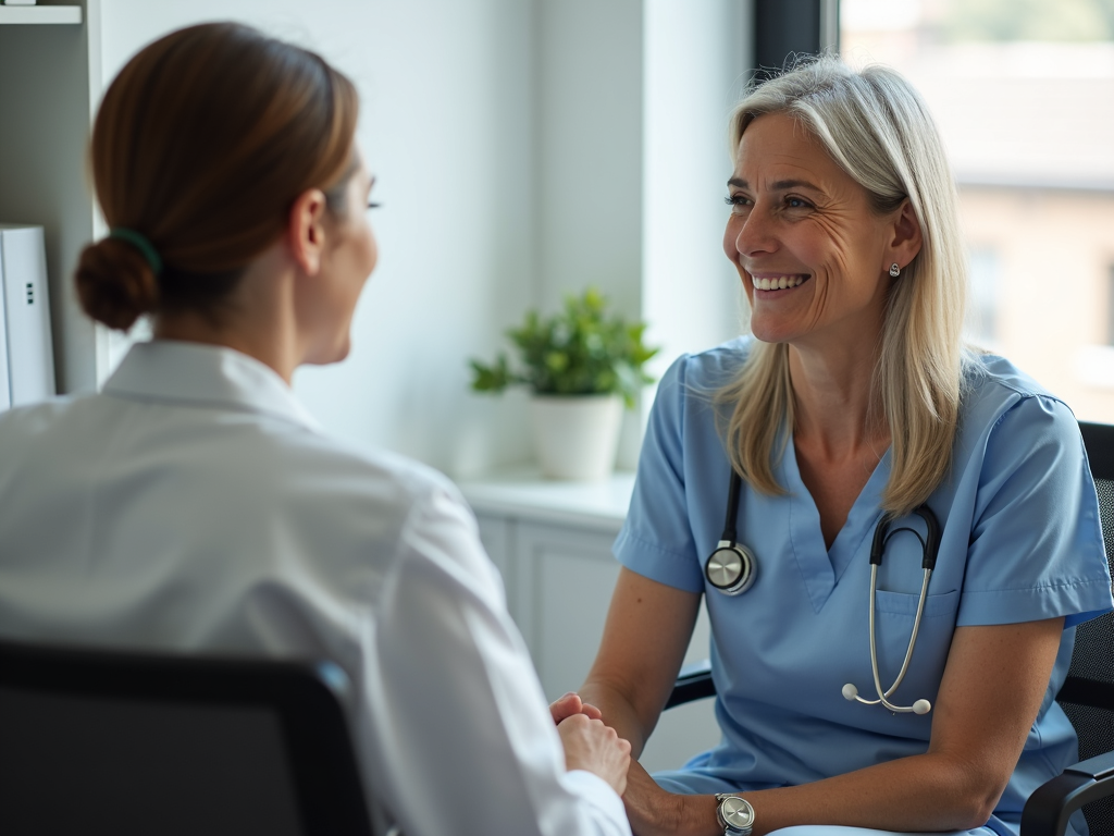 A cancer survivor discussing fertility preservation with a doctor.