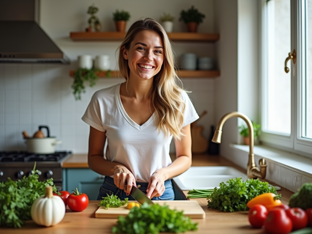 Woman cooking a PCOS-friendly meal