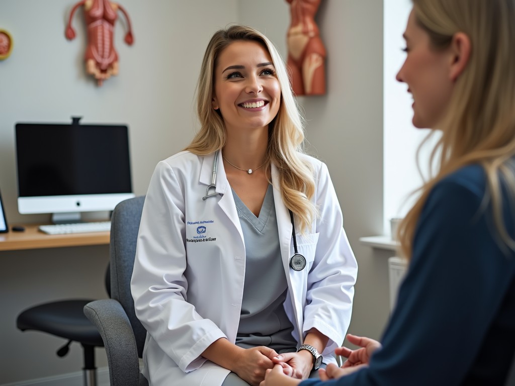 A board-certified reproductive specialist consulting with a patient