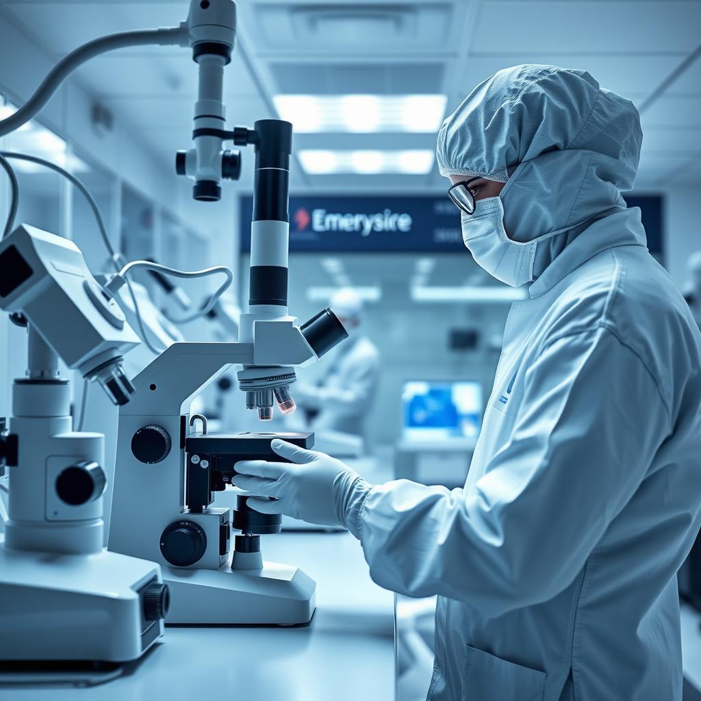 High-tech embryology lab with technician working on IVF embryos