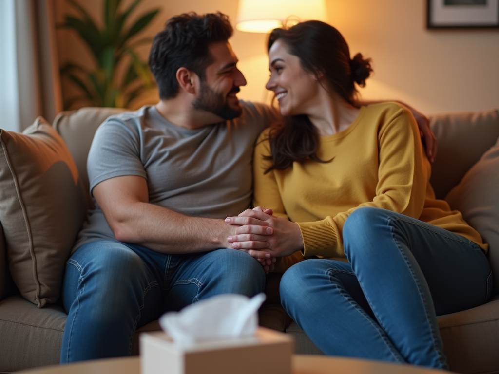 A couple finding comfort together after a miscarriage.