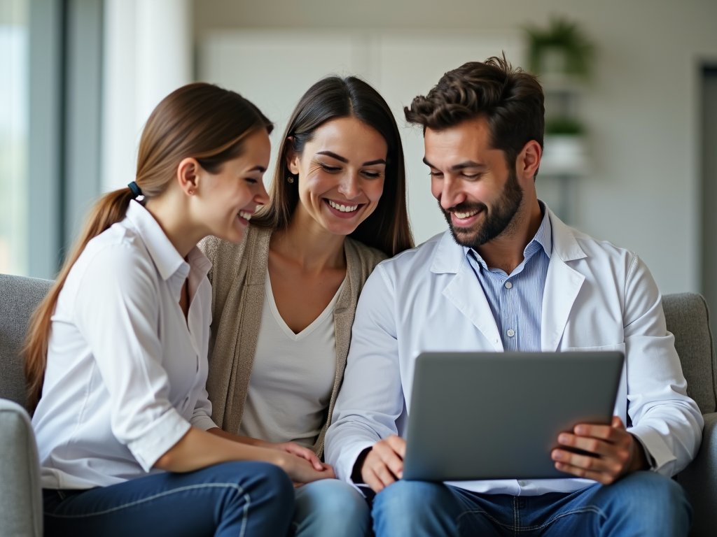 A couple discussing embryo freezing with a doctor.