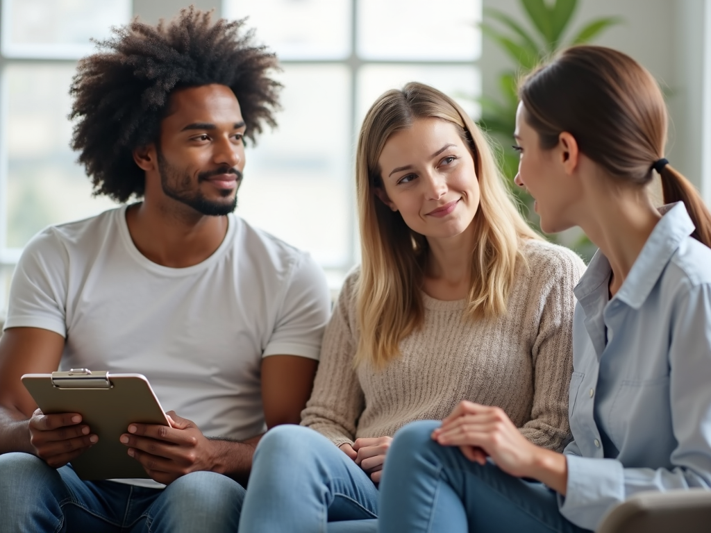A couple discussing fertility options with a counselor