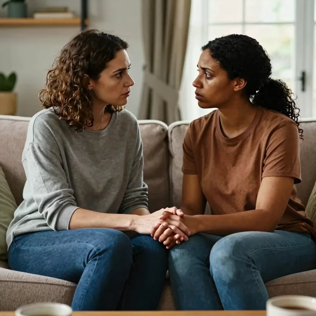Couple holding hands supportively during infertility discussion