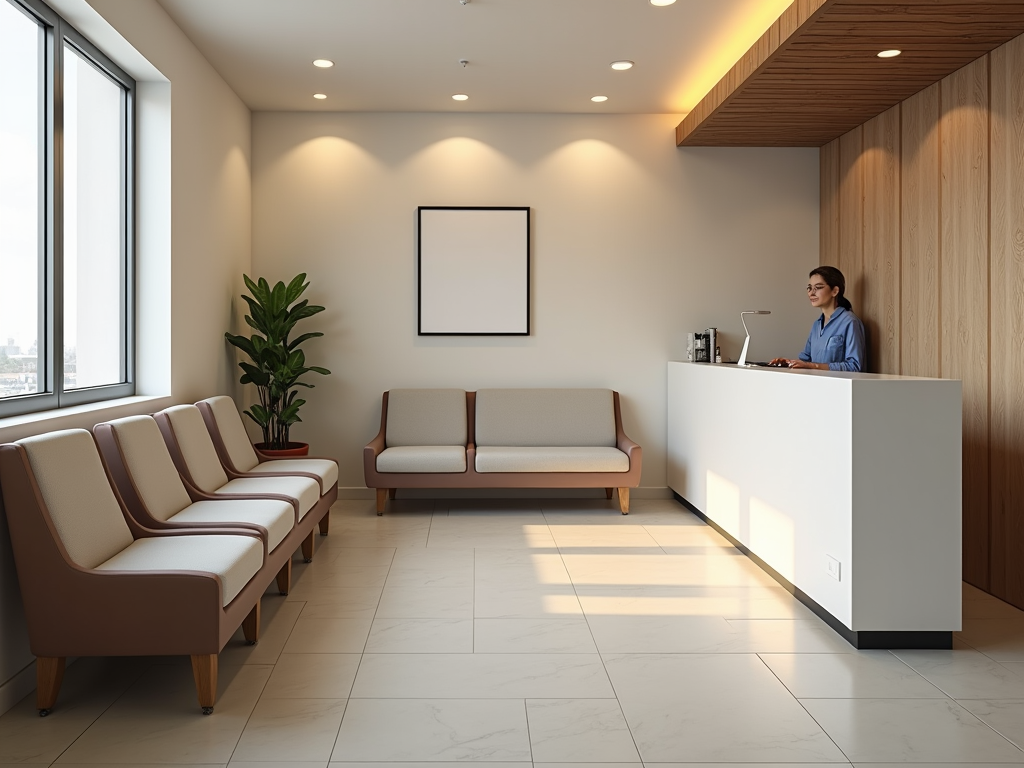 Inside a modern fertility clinic waiting area.