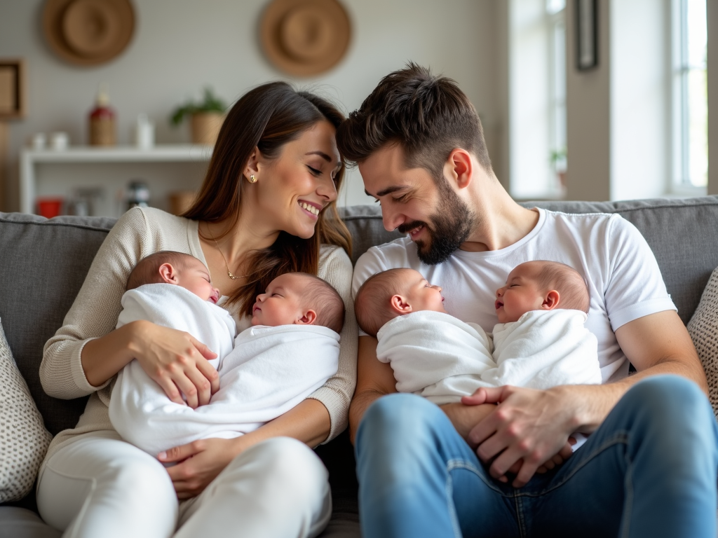 Anna and James with their twins, born through surrogacy
