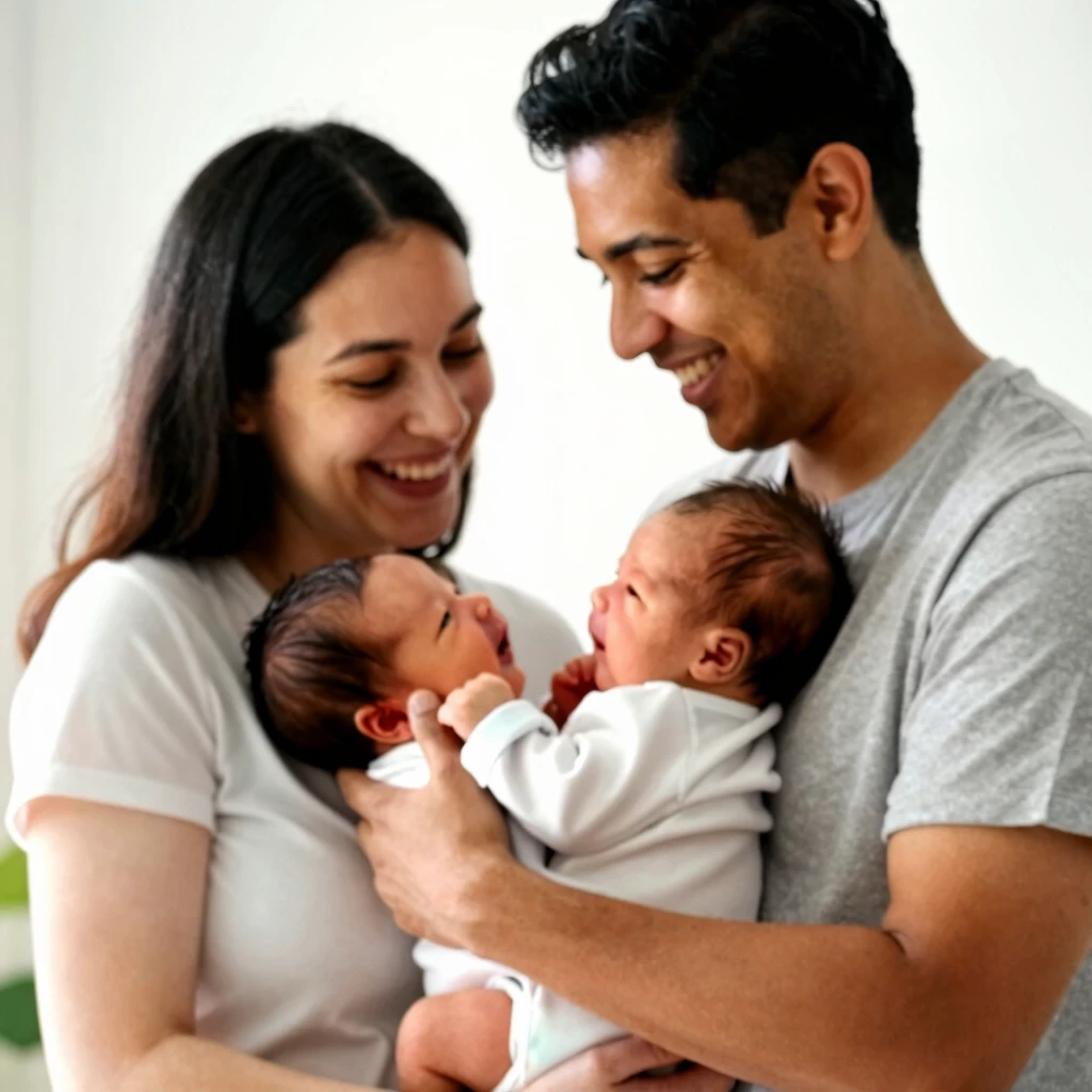 Happy couple with newborn baby after IVF success