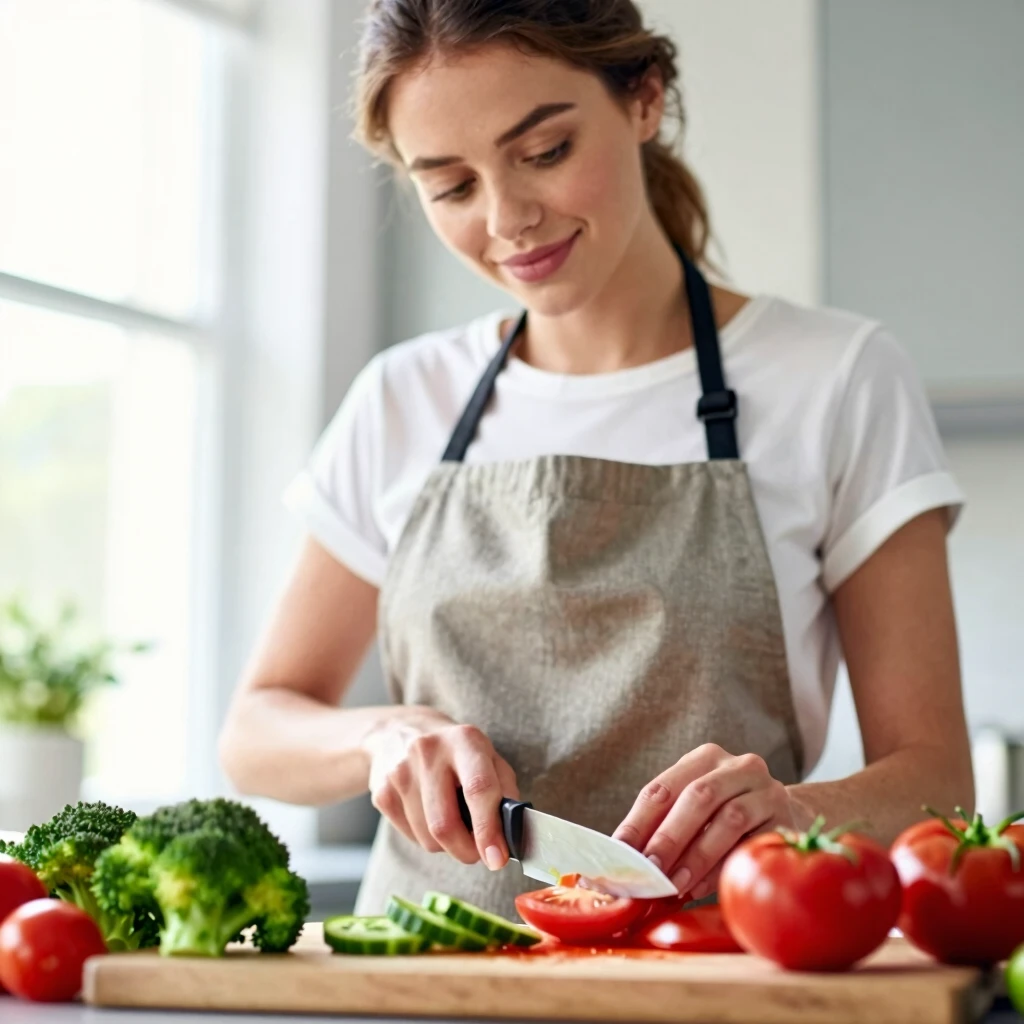 Woman preparing nutritious meal to manage PCOS symptoms