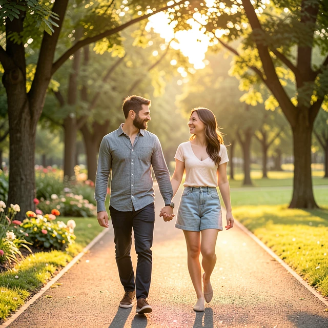 Supportive couple walking together to reduce stress during fertility journey