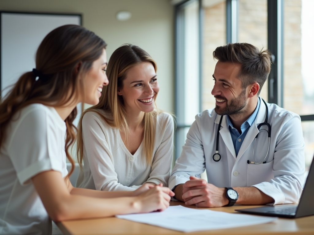 A couple learning about fertility treatments from a doctor