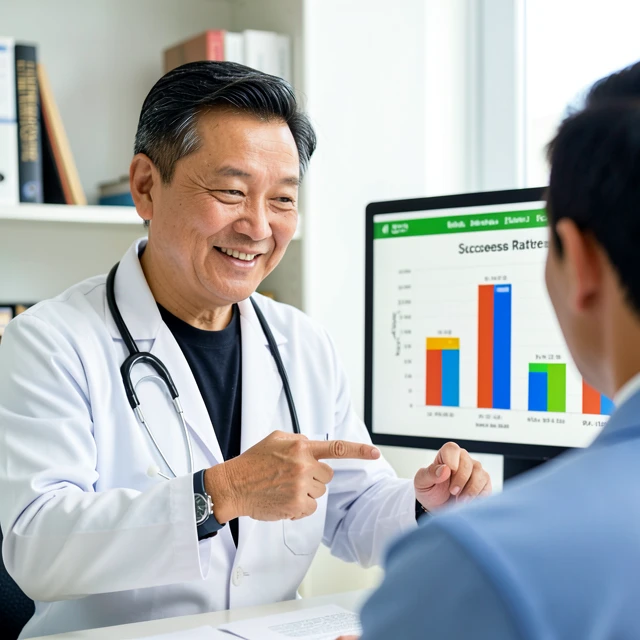 Doctor explaining fertility success rates chart
