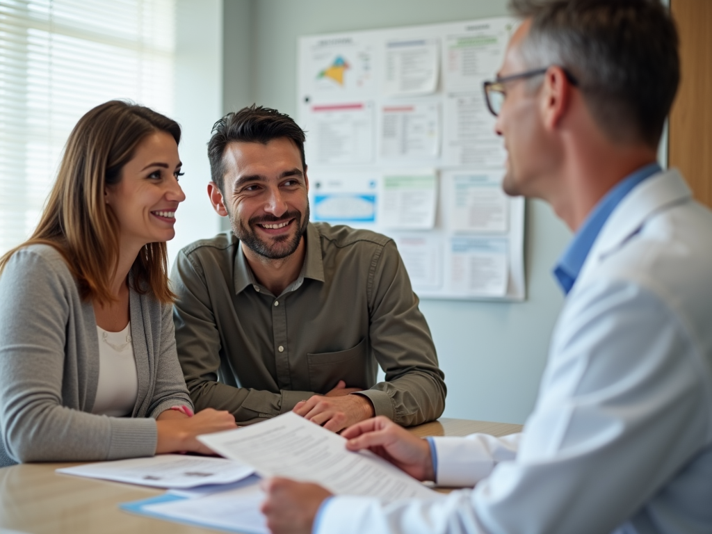 Couple discussing fertility options with a specialist.