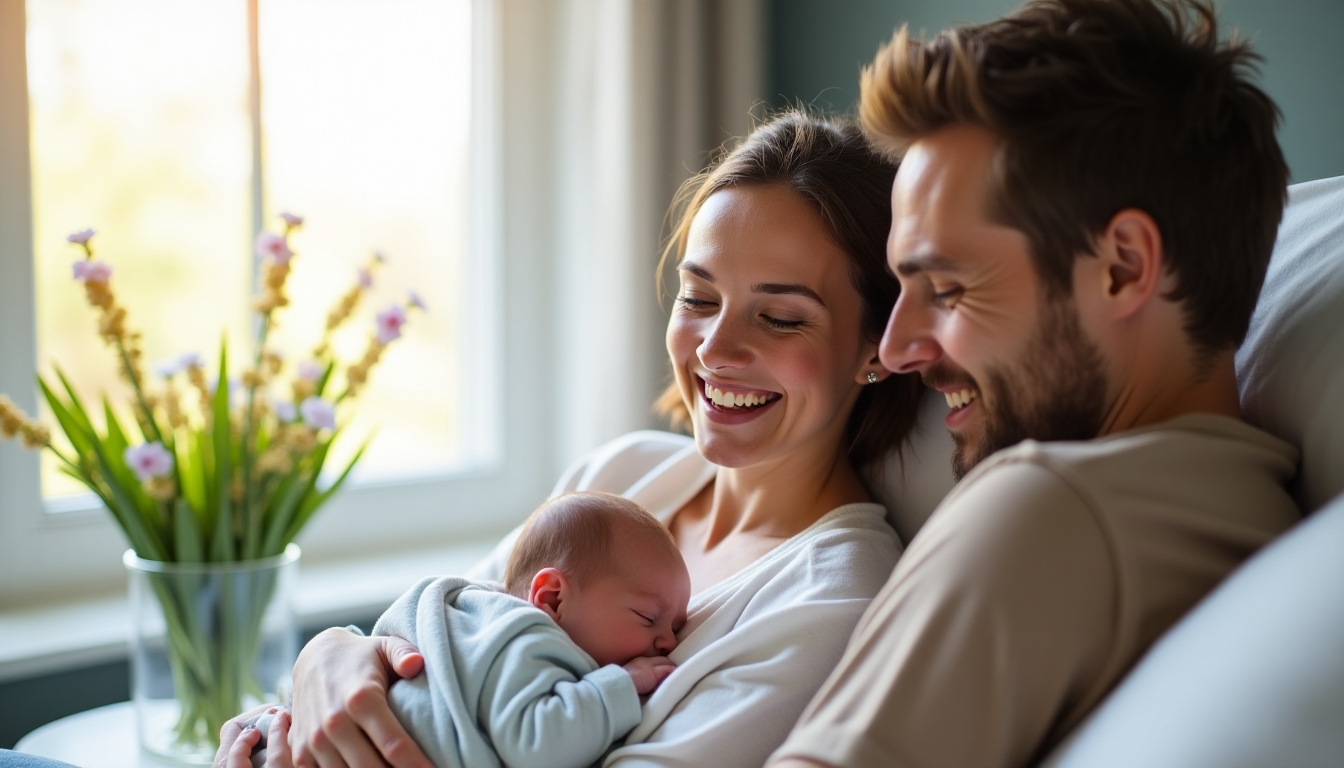 Couple with newborn after successful IVF