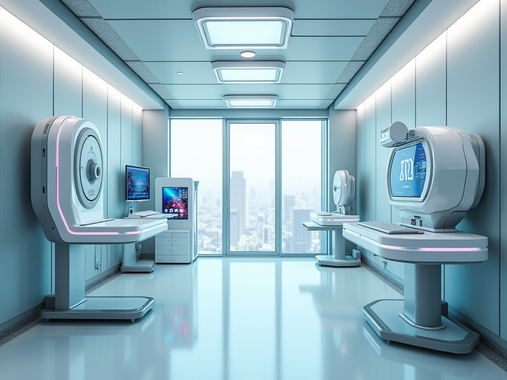 A futuristic fertility clinic with advanced technology.