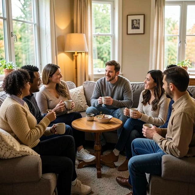 Diverse group of people in an infertility support circle sharing experiences
