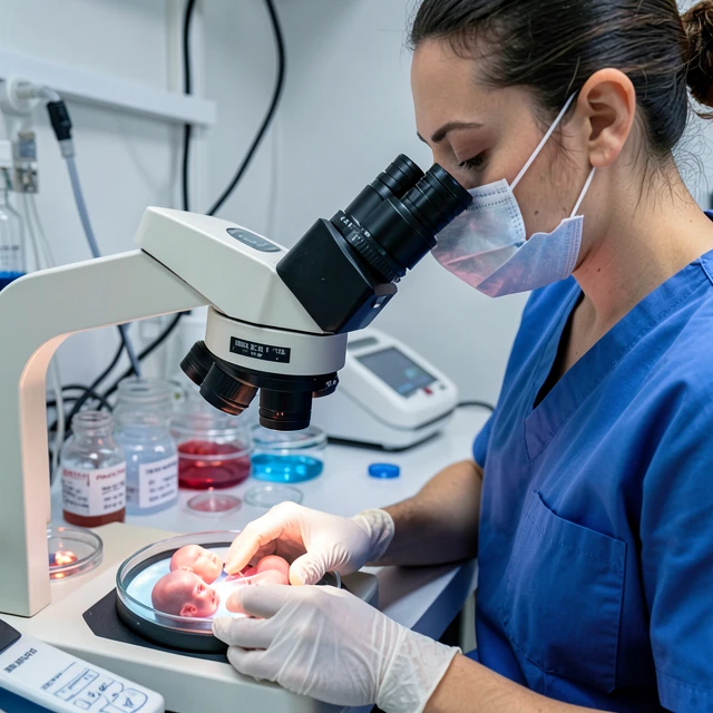 Embryologist monitoring embryos in an advanced IVF lab
