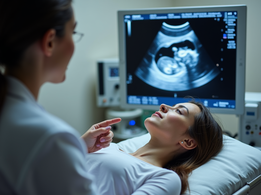 Woman undergoing fertility ultrasound.