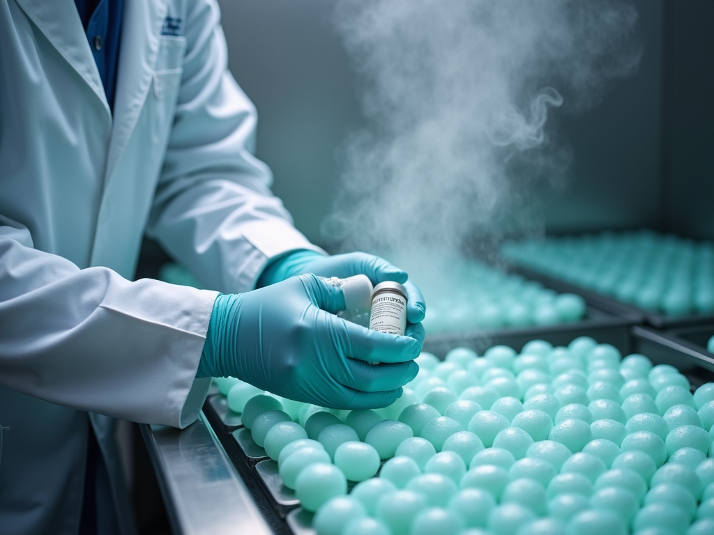 Technician handling frozen eggs in a lab