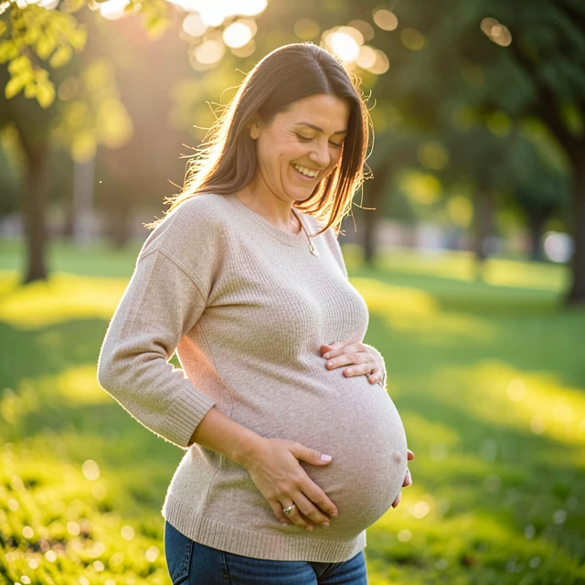 Happy pregnant woman after successful fertility treatment