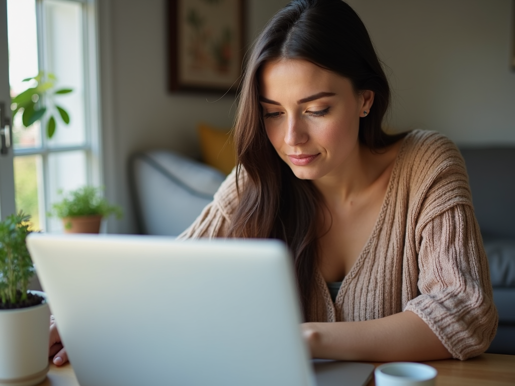 Woman researching fertility preservation on laptop.
