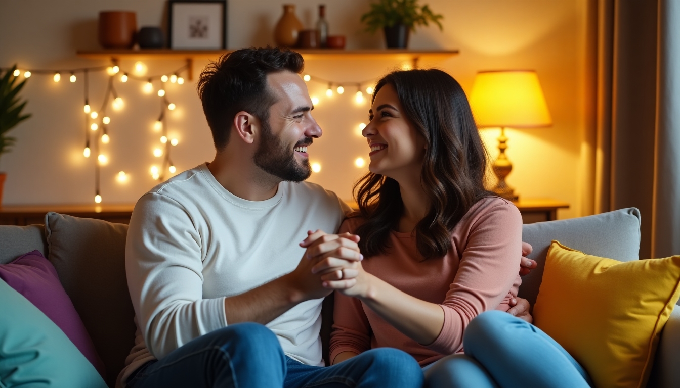 A couple sitting together on a couch, showing a supportive and hopeful atmosphere during infertility treatment.