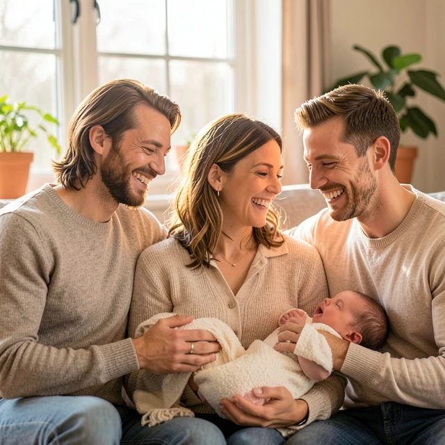 Happy family with newborn after fertility journey
