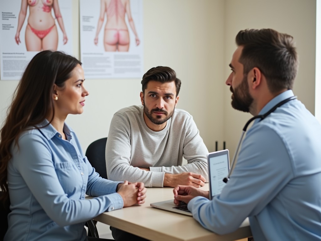 A couple discussing fertility preservation options with a fertility specialist.