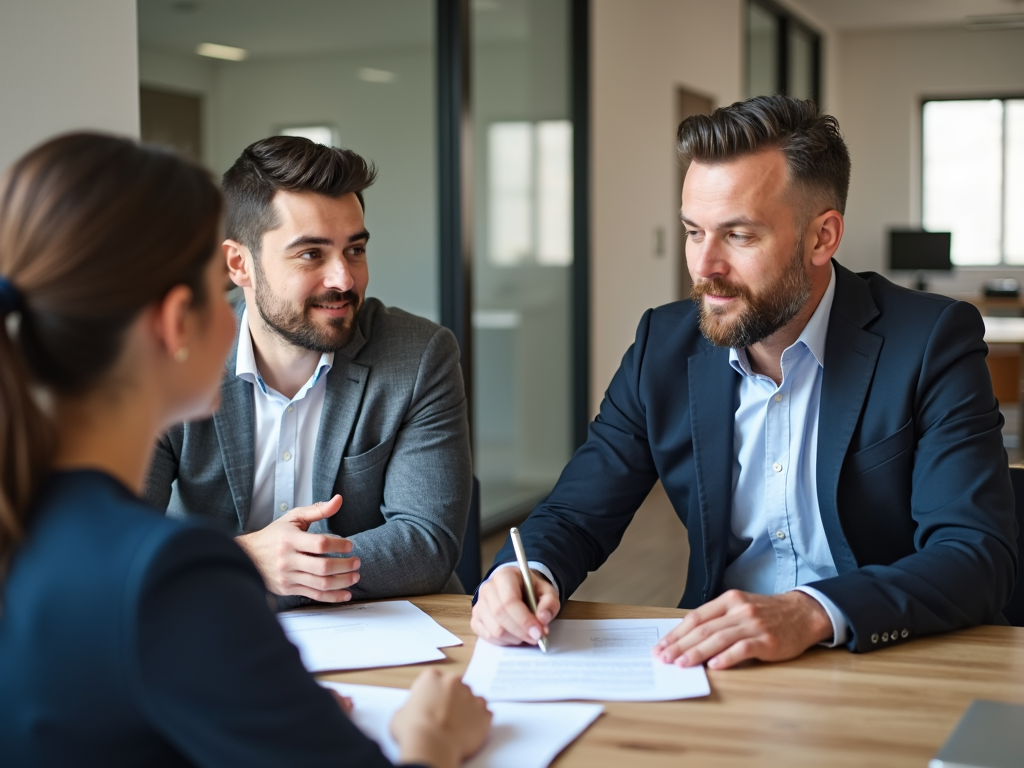 Same-sex couple consulting with lawyer