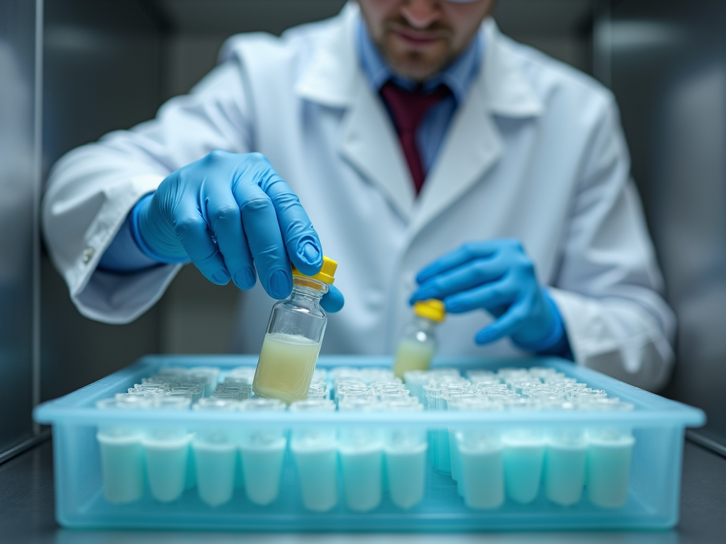 Lab technician freezing eggs