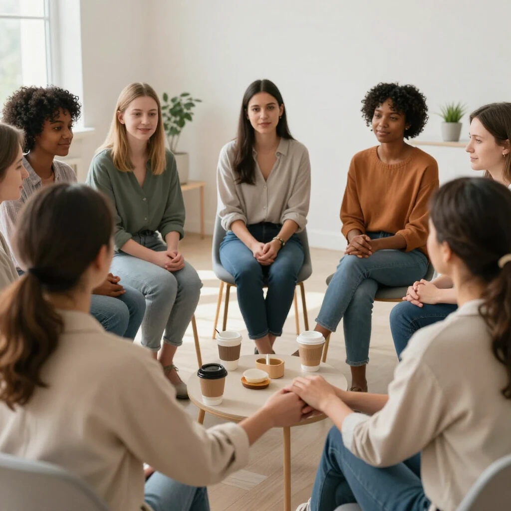 Women in a support group sharing infertility experiences with empathy and hope