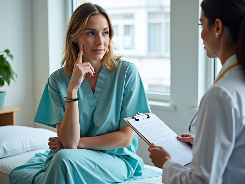 Woman consulting with a doctor about fertility preservation options.