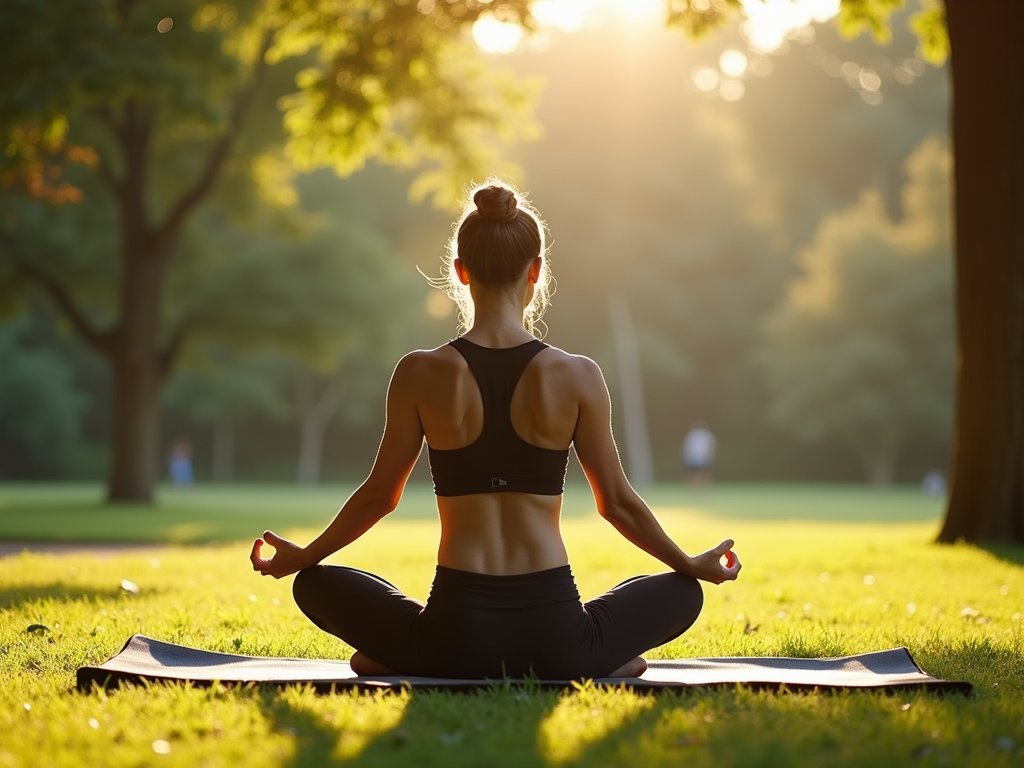 A person doing yoga in a peaceful outdoor setting, focusing on mindfulness and well-being.