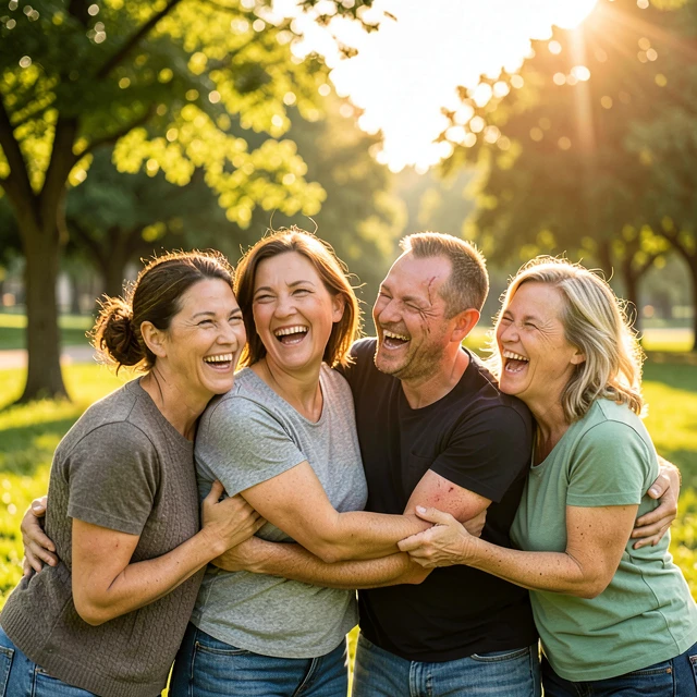 Cancer survivors sharing hopeful moments in a park