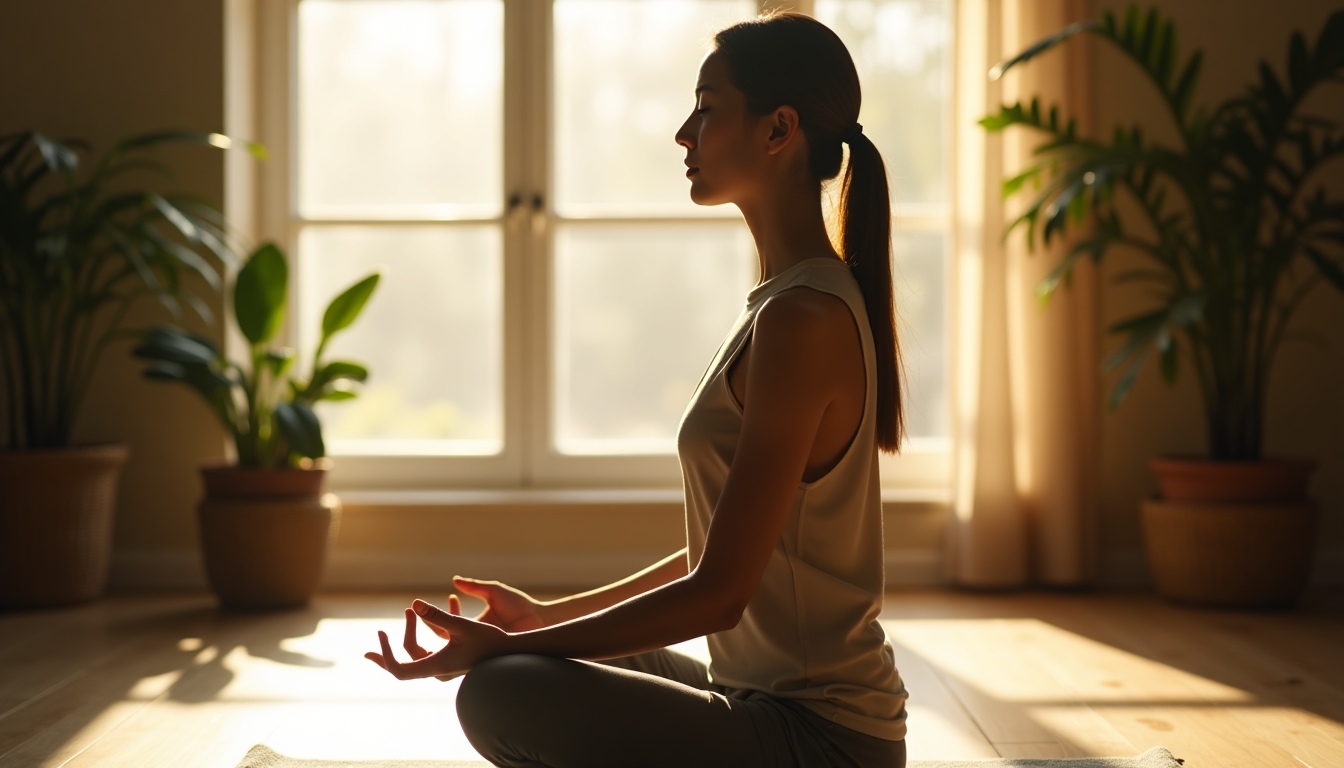 Person practicing meditation in a serene environment.