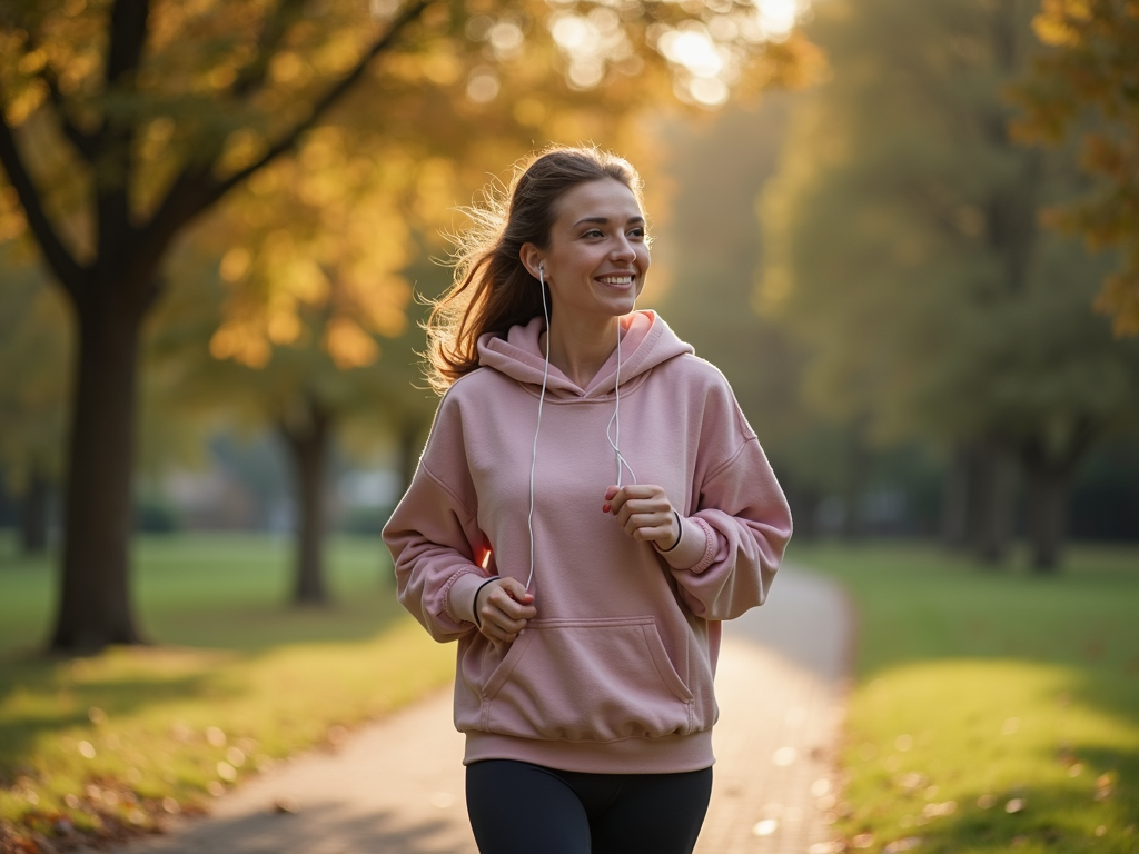 Woman walking in park for fertility-friendly exercise