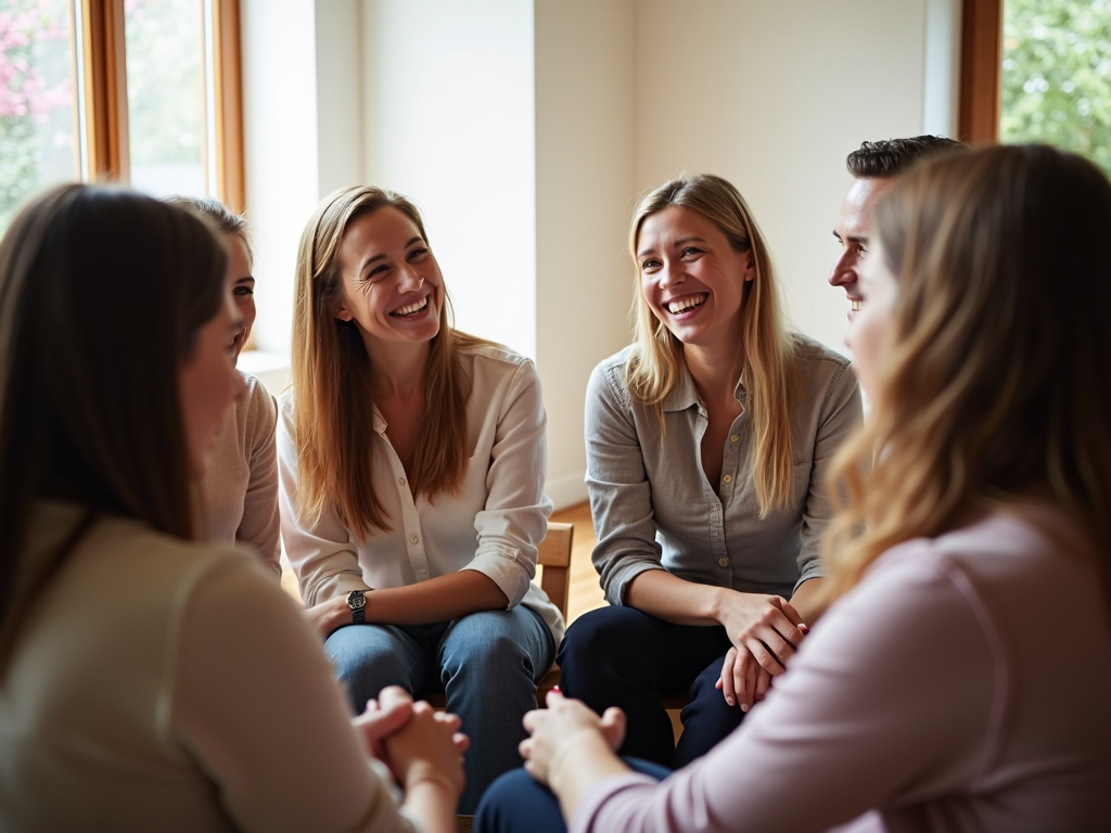 Support group meeting for cancer patients discussing fertility.